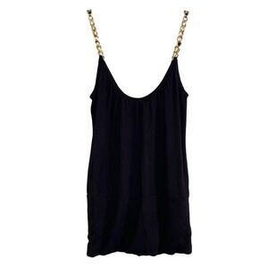 Body Central Black Tank Top Gold Chain Straps Scoop Neck Sleeveless 2000s